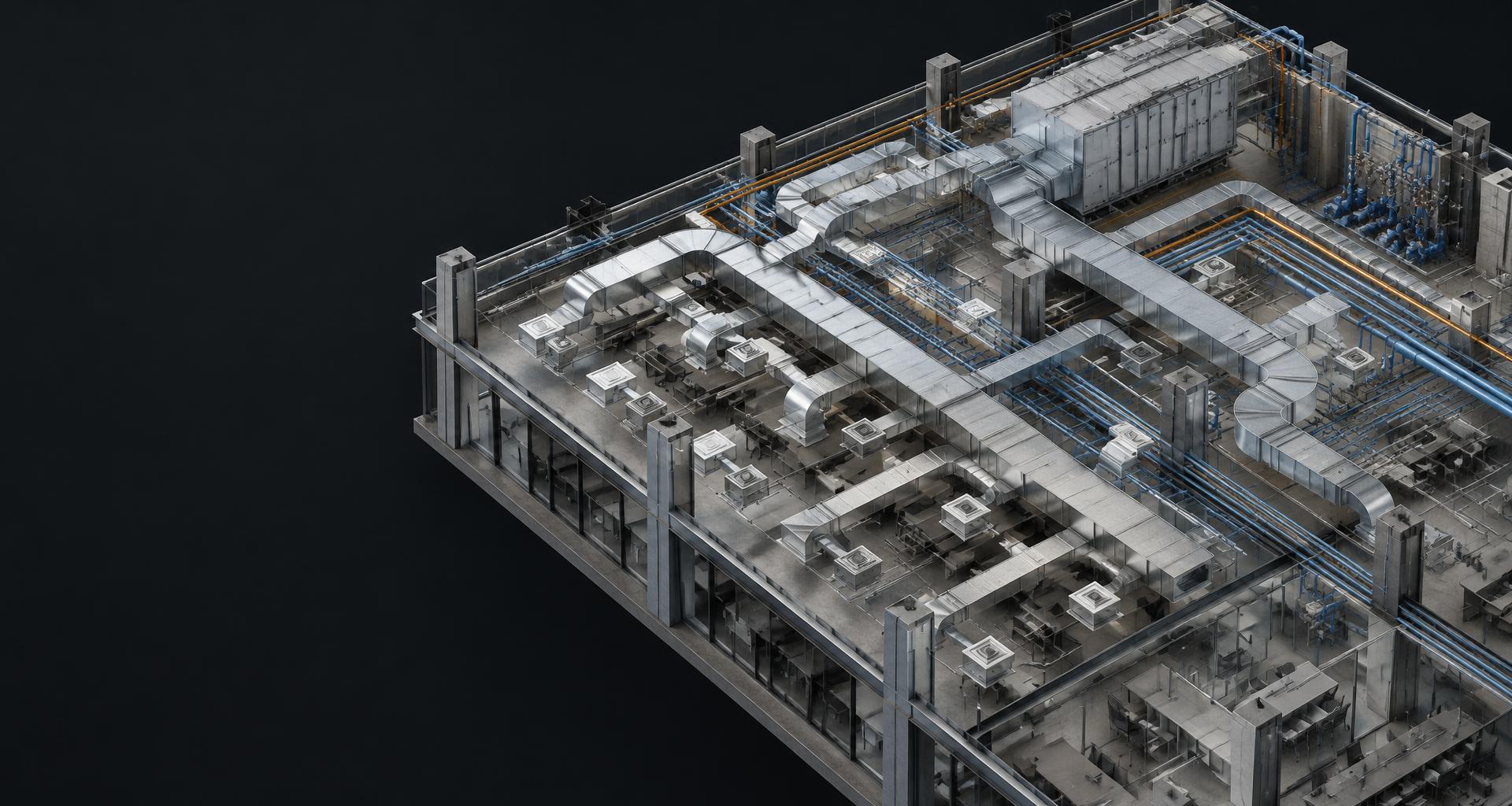 Illustrative isometric HVAC ductwork and mechanical piping model